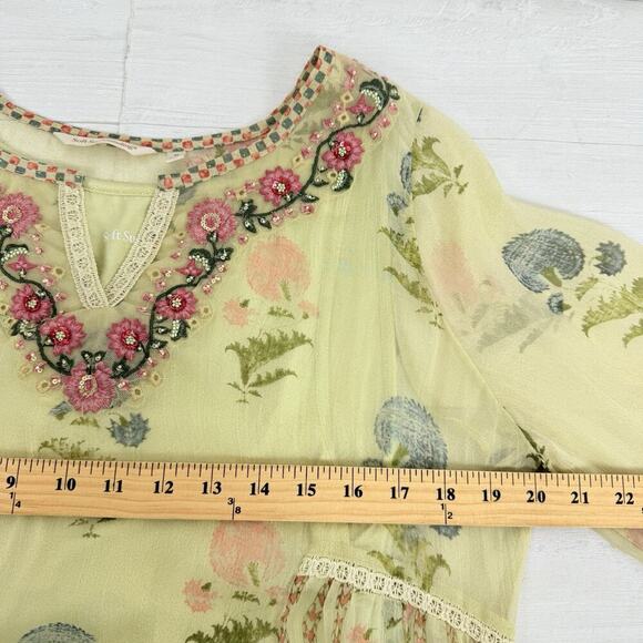 Soft Surroundings Serenata Tunic Top Blouse M Sheer Embroidered Boho Fairy Artsy - Picture 13 of 16